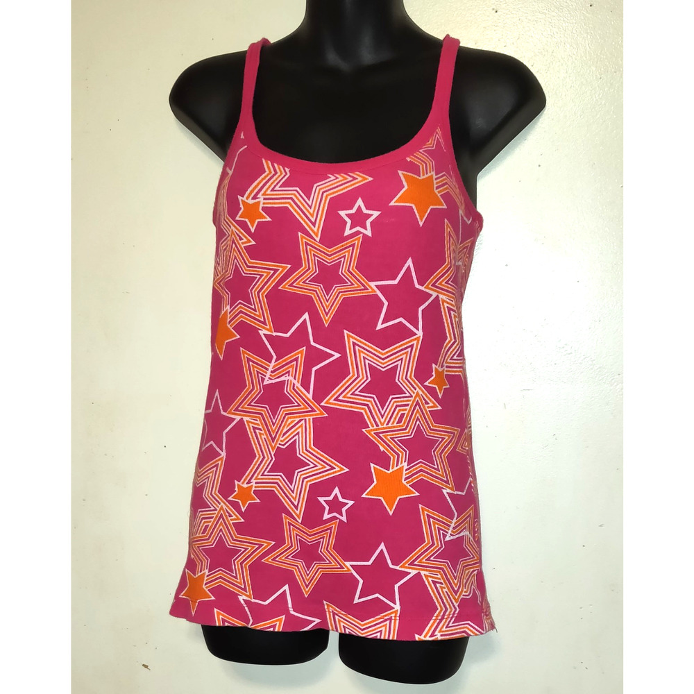 Vintage Y2K No Boundaries Ribbed Tank Top Sz XL Fuchsia Pink Orange Star Design